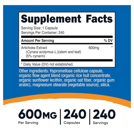 Nutricost Artichoke Extract 600mg | Supports Healthy Digestive, Liver & Cardiovascular Function | Promotes Normal Bile Flow & Fat Digestion | 240 Capsules; Exp 01/2029