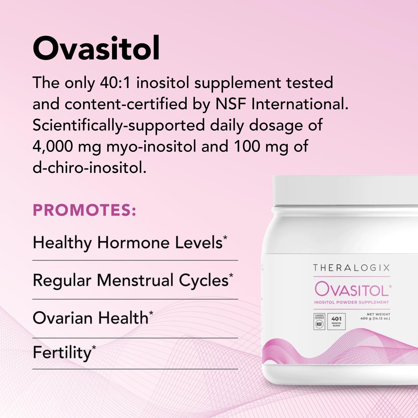 Theralogix Ovasitol Inositol Powder | Myo-Inositol & D-Chiro Inositol for Hormone Balance & Ovarian Function Support | 90-Day Supply, 180 Servings | 400g, Exp 11/2025