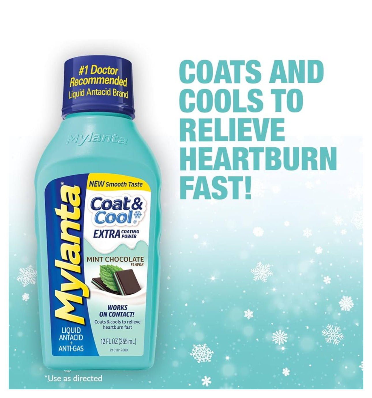 Mylanta Heartburn and Gas Relief, Liquid Antacid, Coat & Cool Formula | Relieves Heartburn, Acid indigestion, Sour stomach & Gas | Chocolate Mint Flavor ~ 355ml; Exp 08/2025