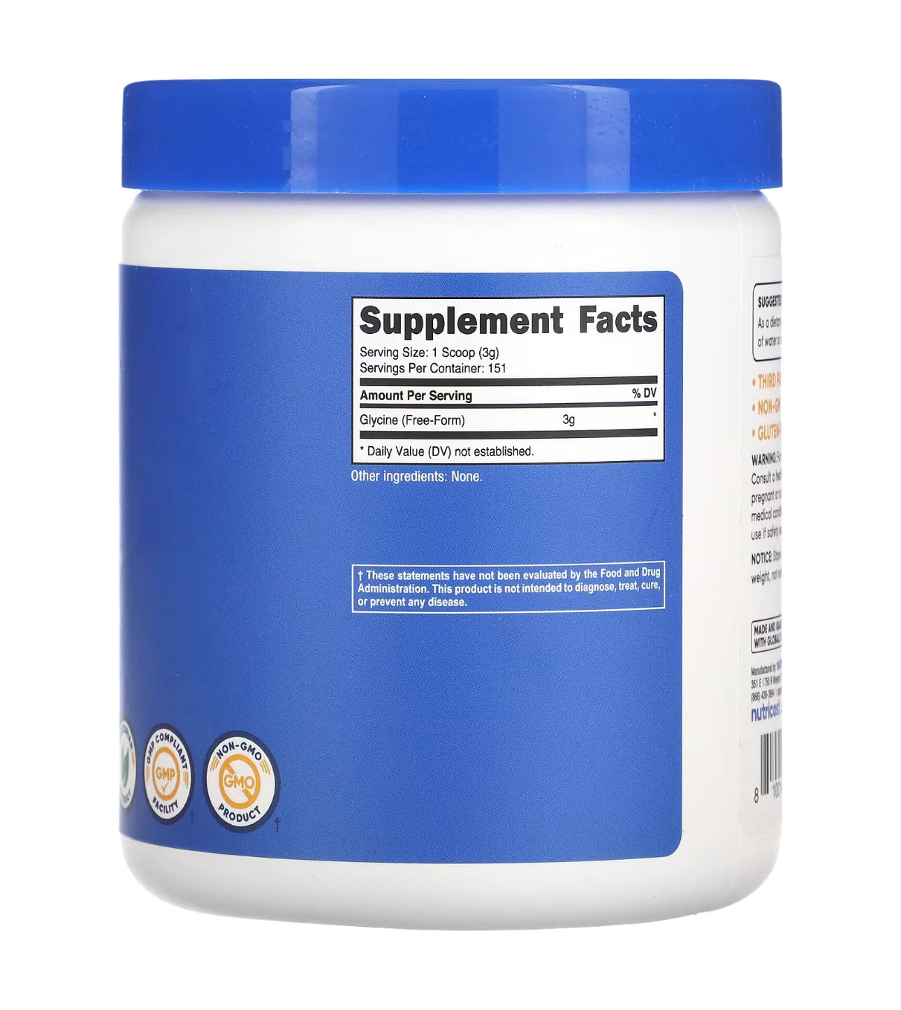 Nutricost L-Glycine 3000mg | 151 Servings | Promotes Restful Sleep | Neurotransmitter & Nervous System Support | 454g; Exp 11/2026