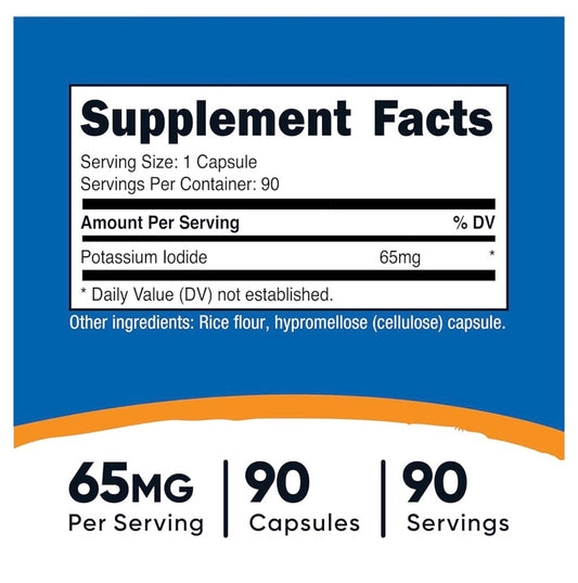 Nutricost Potassium Iodide 65mg | Supports Electrolyte Balance & Healthy Thyroid Function | 90 Capsules; Exp 08/2028