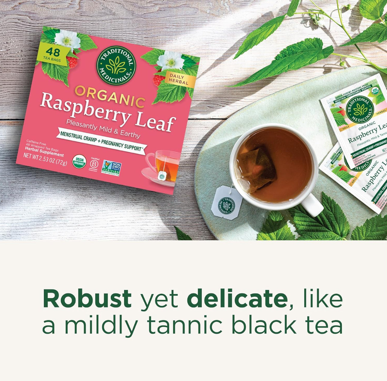 Traditional Medicinals Organic Raspberry Leaf Tea | Eases Menstrual Cramps & Supports a Healthy Pregnancy | 48 Tea Bags; Exp 03/2027