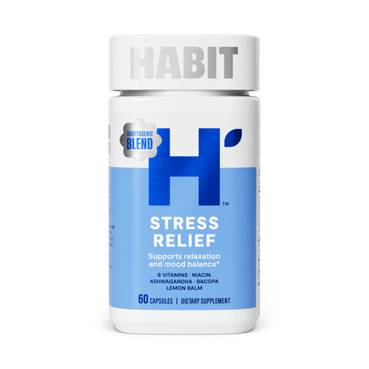 HABIT Stress Relief Supplement - Adaptogenic Blend | Supports Relaxation & Mood Balance | B Vitamins, Bacopa, Ashwagandha, Lemon Balm | 60 Capsules; Exp 01/2027