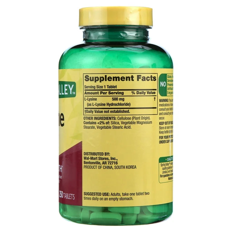 Spring Valley L-Lysine 500mg | Supports Immune System and Lip Health | 250 Tablets; Exp 05/2027