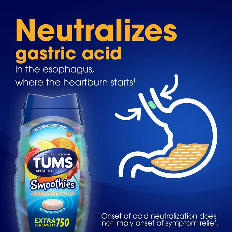 Tums Smoothies Extra Strength Heartburn Relief Antacid Tablets, Fruit, 60 Chewable Tablets; 01/2027