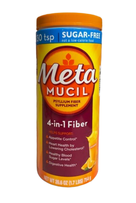 Metamucil Psyllium 4-in-1 Fiber Powder Sugar-Free | 130 Tablespoons | Supports Heart Health, Healthy Blood Sugar Levels | Appetite Suppressant | 65/130 Servings | Orange Flavor~ 26.6oz/754g; Exp 10/2027