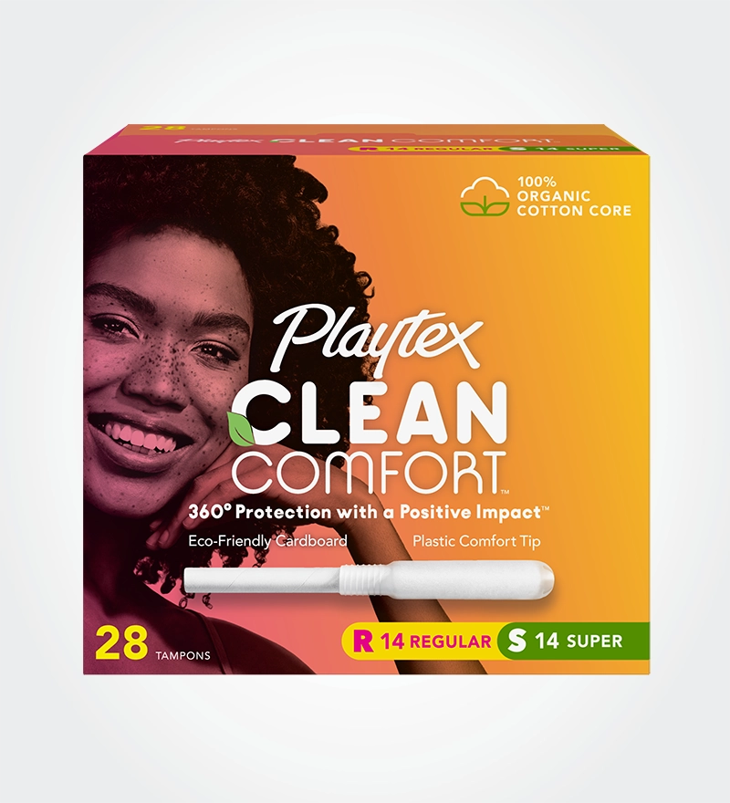 Playtex Clean Comfort Organic Cotton Core Tampons Multipack (14 Regular / 14 Super Absorbency) | Fragrance-Free | 28 Tampons