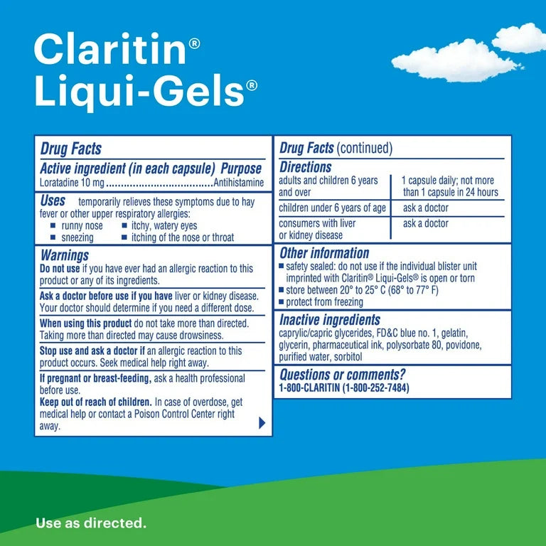 Claritin Liqui-Gels 24 Hour Non-Drowsy Allergy Relief | Loratadine 10mg Antihistamine Capsules | 10 Liquid-Filled Capsules Exp 03/2026