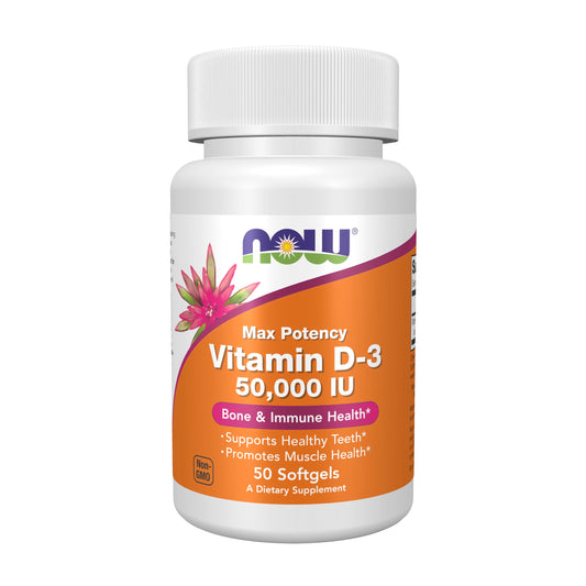 NOW Max Potency Vitamin D3 50,000 IU | Supports Healthy Teeth, Bone & Immune Health | Promotes Muscle Health | Once-Weekly | 50 Softgels; Exp 02/2028