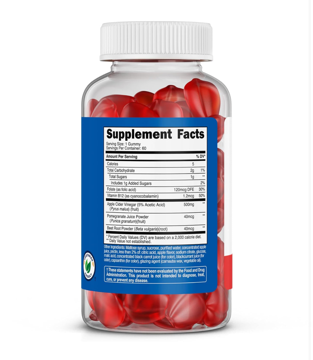 Nutricost Apple Cider Vinegar 500mg with Vitamin B12, Folate, Beet Root Powder & Pomegranate Juice Powder | 60 Servings | Improves Digestion, Gut Health and Controls Appetite | Apple Flavored ACV | 60 Gummies; Exp 10/2027