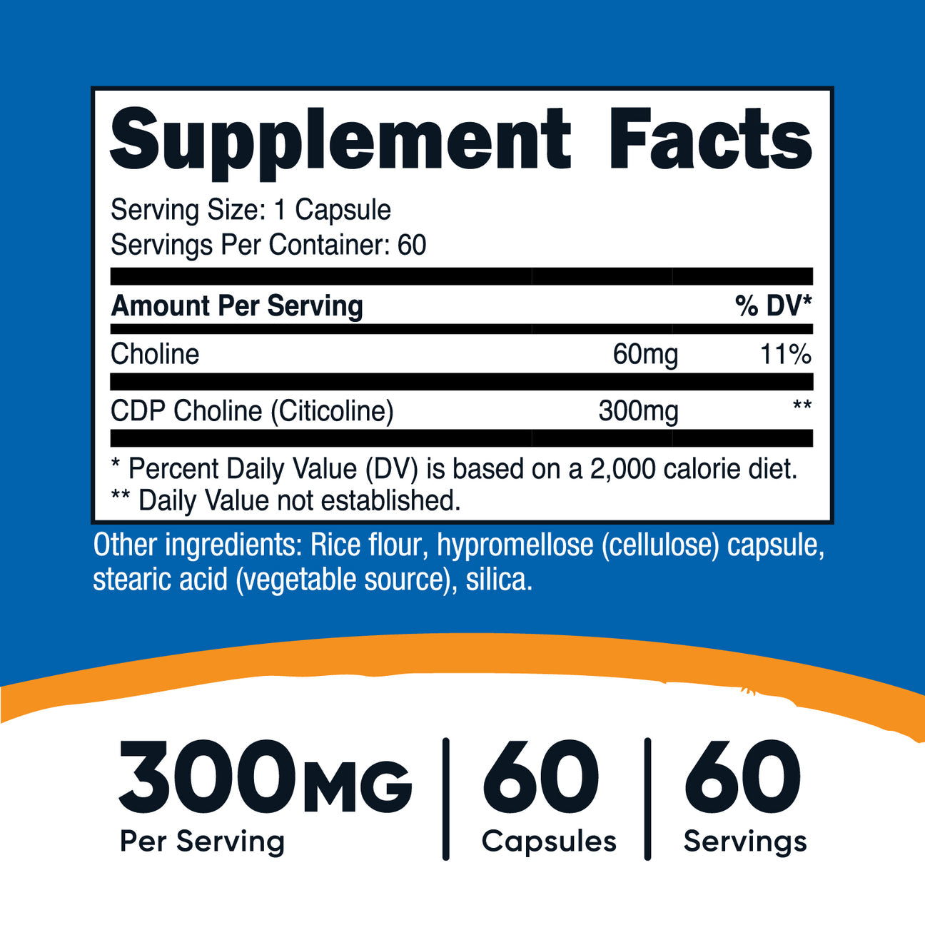 Nutricost Citicoline 300mg (CDP-Choline) | Enhances Cognitive & Memory Function | 60 Capsules; Exp 03/2027