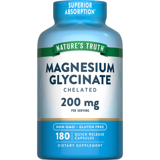 Nature's Truth Superior Absorption Magnesium Glycinate 200mg  | Buffered and Chelated | 180 Quick Release Capsules; Exp 12/2026