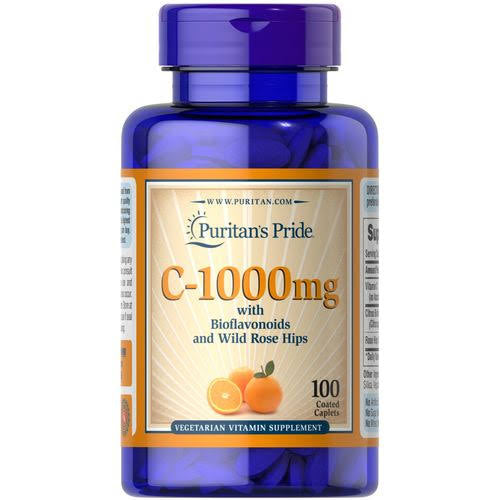 Puritan’s Pride Vitamin C 1000mg with Bioflavonoids & Rose Hips | Powerful Antioxidant | Boosts Immune Health | 100 Caplets;  Exp 08/2027