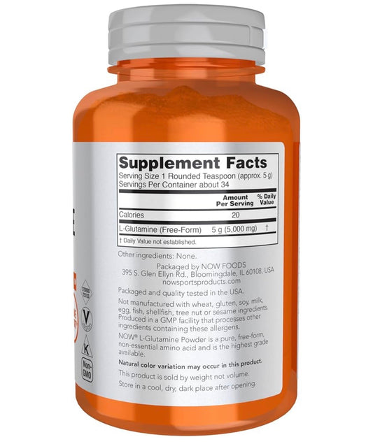 NOW Pure L-Glutamine Powder 5000g | Improves Gut Health | Nitrogen Transporter | 34 Servings | 6oz/170g; Exp 06/2031
