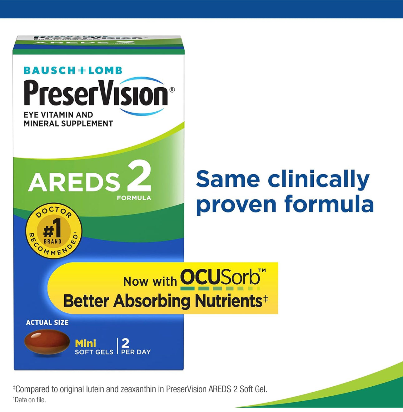 PreserVision AREDS 2 (By Bausch + Lomb) | Eye Vitamin & Mineral Supplement | 65 Day Supply | Contains Lutein, Vitamin C, Zeaxanthin, Copper, Zinc & Vitamin E | 130 Mini Softgels; Exp 09/2025