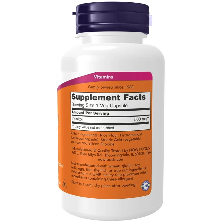 NOW Inositol 500mg | Myo-Inositol Form | Supports Healthy Membrane Function | Promotes Cellular Health | 100 Capsules; Exp 08/2029