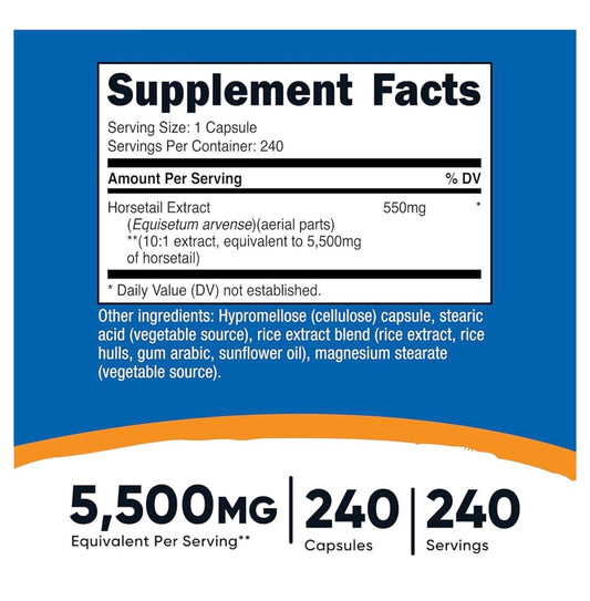 Nutricost Horsetail Extract 5,500mg | Provide Nutritive Support for Healthy Skin, Hair, Nails & Joints | 240 Capsules; Exp 12/2027