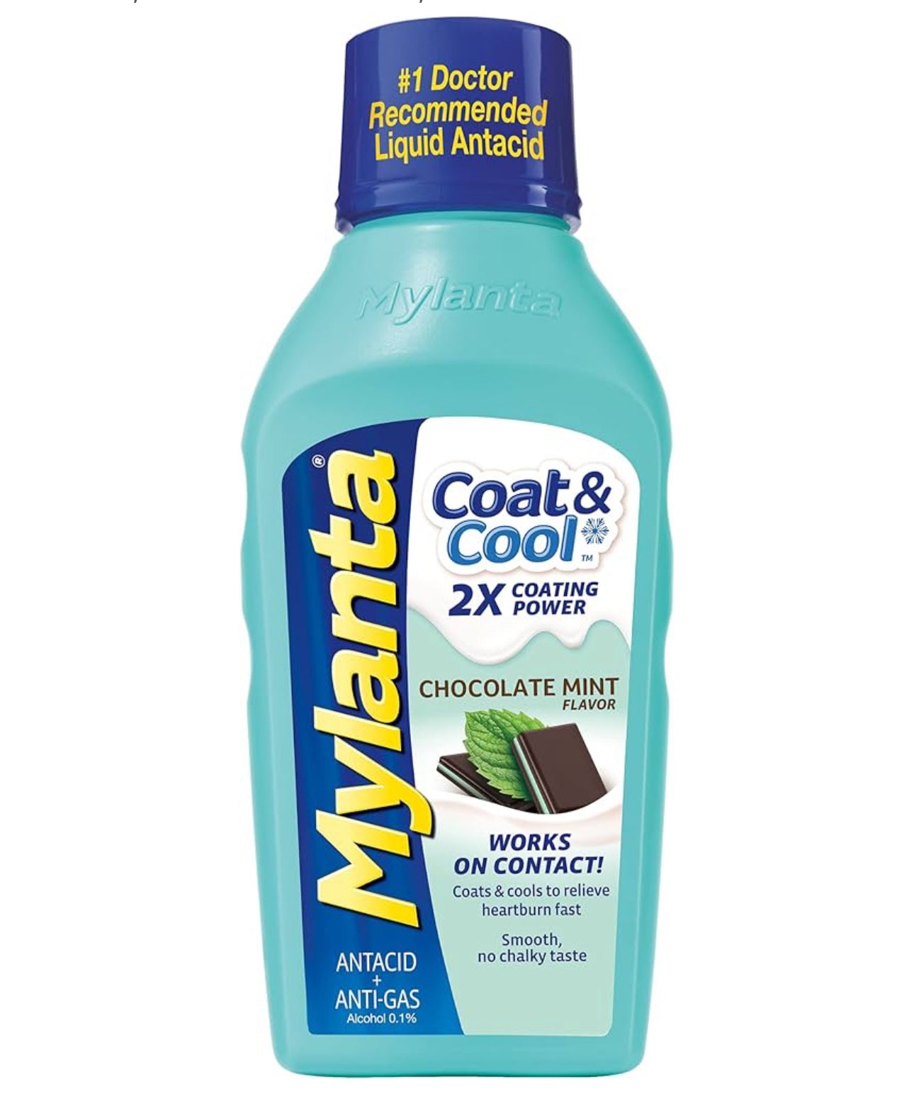 Mylanta Heartburn and Gas Relief, Liquid Antacid, Coat & Cool Formula | Relieves Heartburn, Acid indigestion, Sour stomach & Gas | Chocolate Mint Flavor ~ 355ml; Exp 08/2025