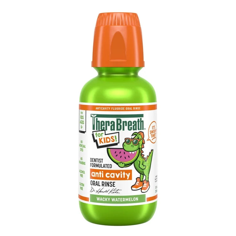 TheraBreath Kids Mouthwash with Fluoride | Anticavity Oral Rinse | Organic Wacky Watermelon Flavor, 295ml/10 fl.oz, Exp 2026