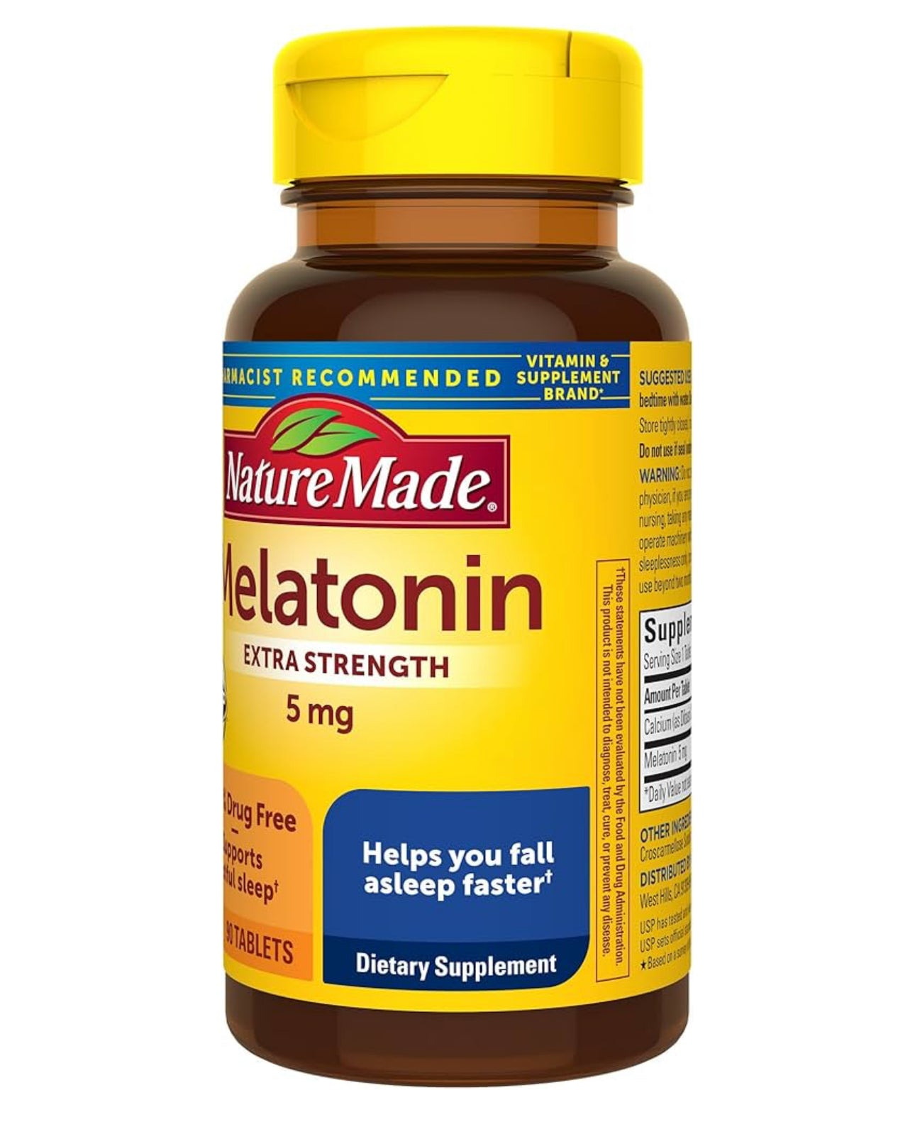 Nature Made Melatonin 5mg Extra Strength | 45 to 90 Day Supply | 100% Drug Free Sleep Aid for Adults | 90 Tablets; Exp 06/2025