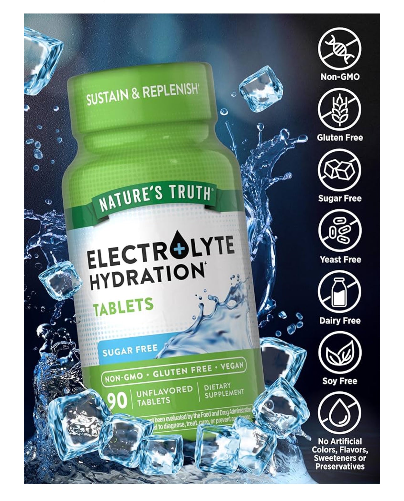 Nature's Truth Electrolyte Tablets |Sugar-Free | Hydration Supplement | Pre- & Post Workout | Unflavored~90 Tablets; Exp 09/2026