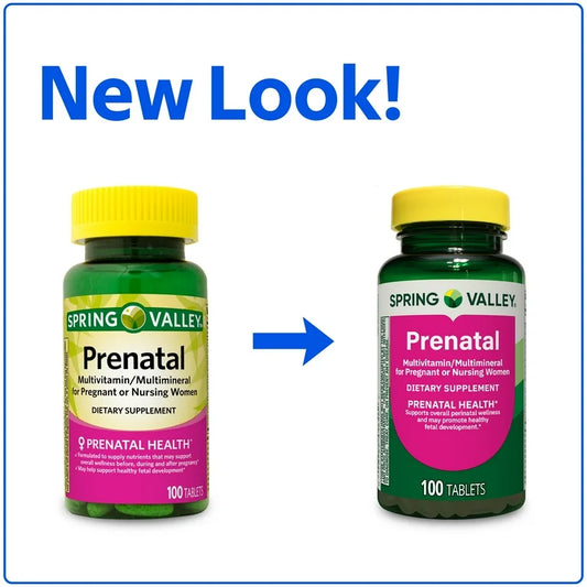 Spring Valley Prenatal Multivitamin/Multimineral | For Pregnant or Nursing Women | Improves Mom’s Health | 100 Tablets Exp 07/2027