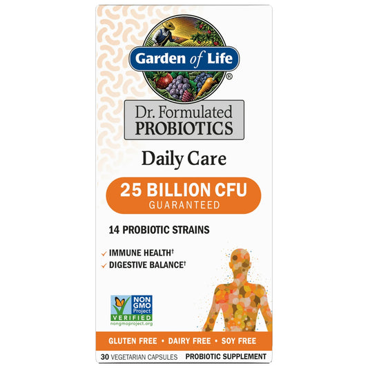 Garden of Life Dr. Formulated Daily Care Probiotics 25 Billion CFU | for Digestive, Gut Health and Immune Support | Men and Women | Promotes Digestive Balance & Regularity | 30 Capsules; Exp 08/2026
