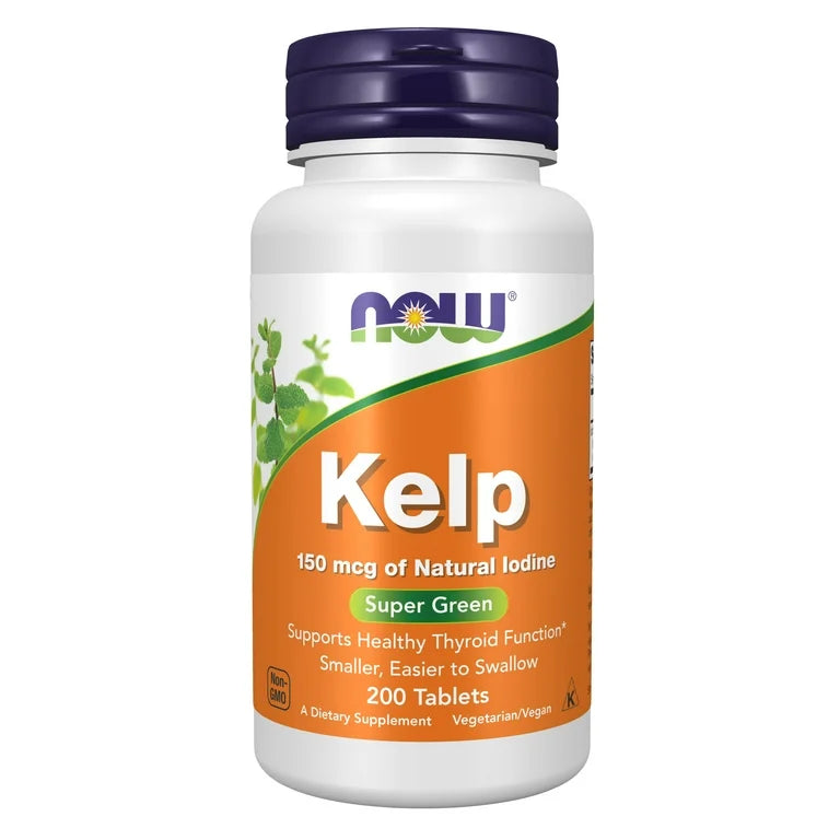 NOW Kelp | 150 mcg of Natural Iodine | Supports Healthy Thyroid Function | Super Green | 200 Tablets;  Exp 09/2028