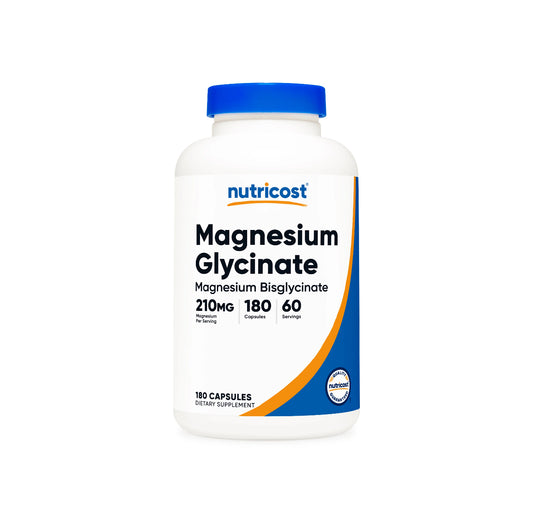 Nutricost Magnesium Glycinate 210 mg | Promotes Relaxation | | Supports Healthy Muscle, Nerve & Heart Functions | 180 Capsules; Exp 12/2027