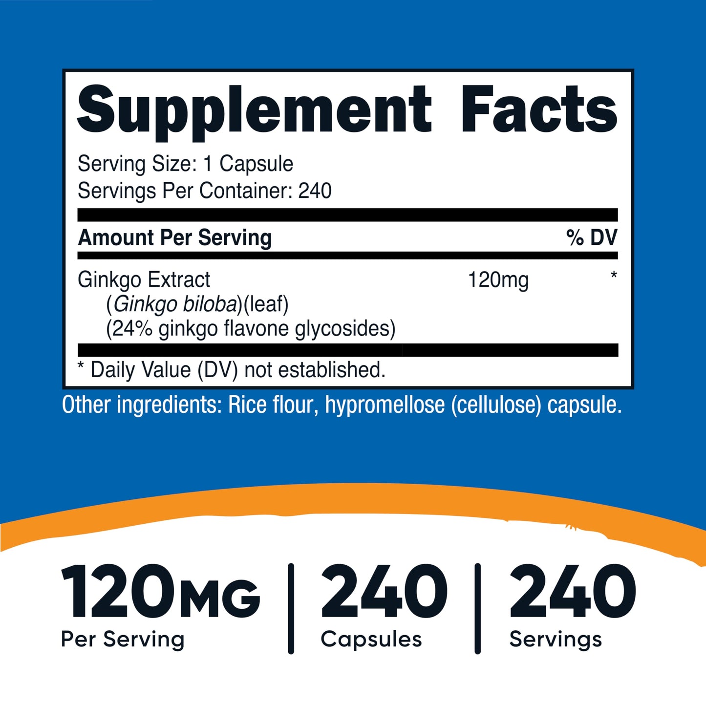 Nutricost Ginkgo Biloba 120mg | Extra Strength Ginkgo Biloba Extract | Supports Brain Function & Mental Alertness | 240 Capsules Exp 09/2027