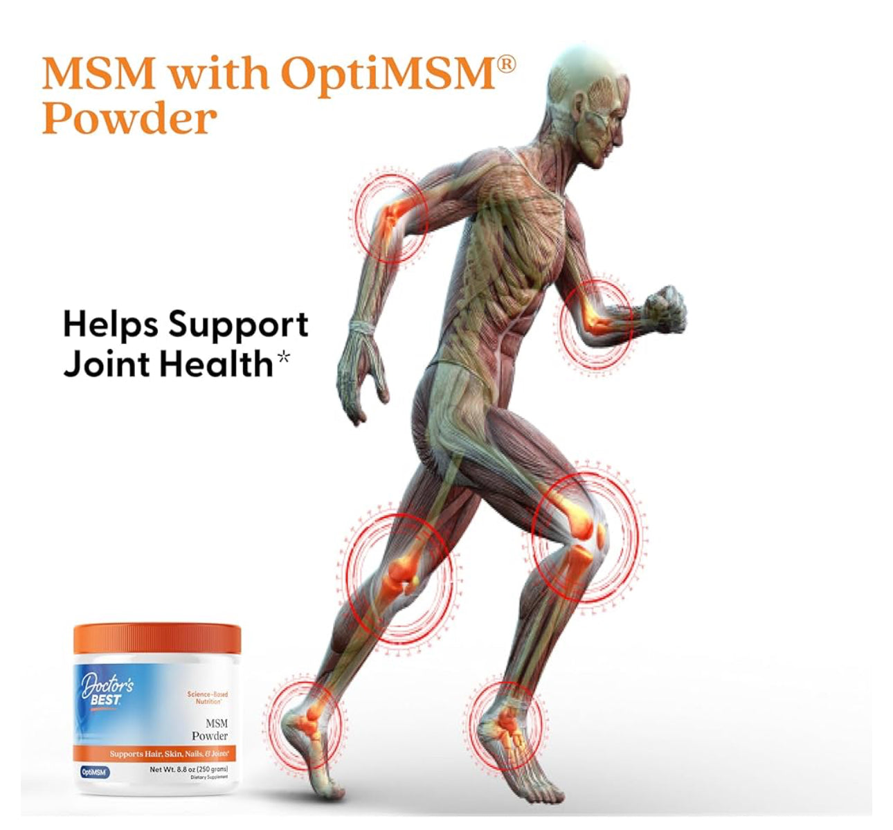 Doctor's Best MSM Powder with OptiMSM | 83 Servings | 8.8oz/250g; Exp Aug/2027 *New Look