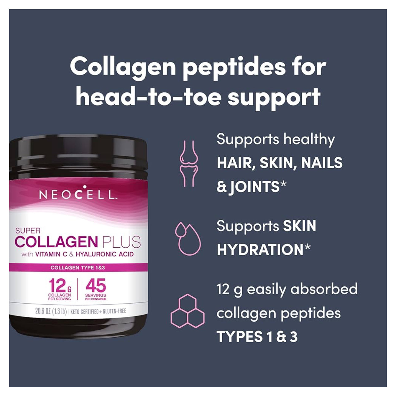 Neocell Super Collagen Plus Vitamin C & Hyaluronic Acid Powder | Biggest Size (3x Small Size) | Supports Healthy Skin, Hair, Nails & Joints | 585g /20.6oz; Exp 10/2026