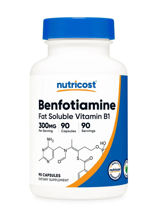Nutricost Benfotiamine 300mg | Fat-Soluble Bioavailable Derivative of Thiamine (Vitamin B1) | Improves Sugar Metabolism & Nerve Function | 90 Capsules; Exp 02/2028