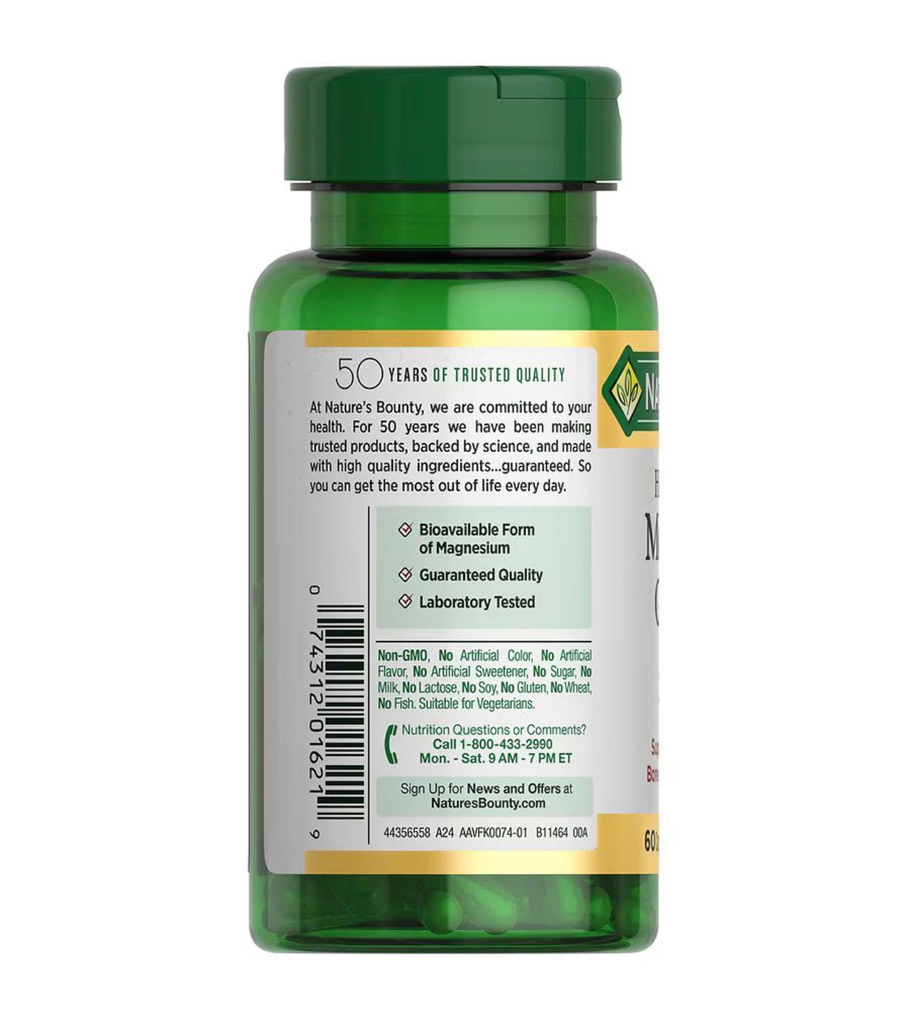 Nature's Bounty High Absorption Magnesium Glycinate 240mg | Supports Muscle Relaxation | Supports Bone, Heart, and Nerve Health | 60 Capsules; Exp 11/2028