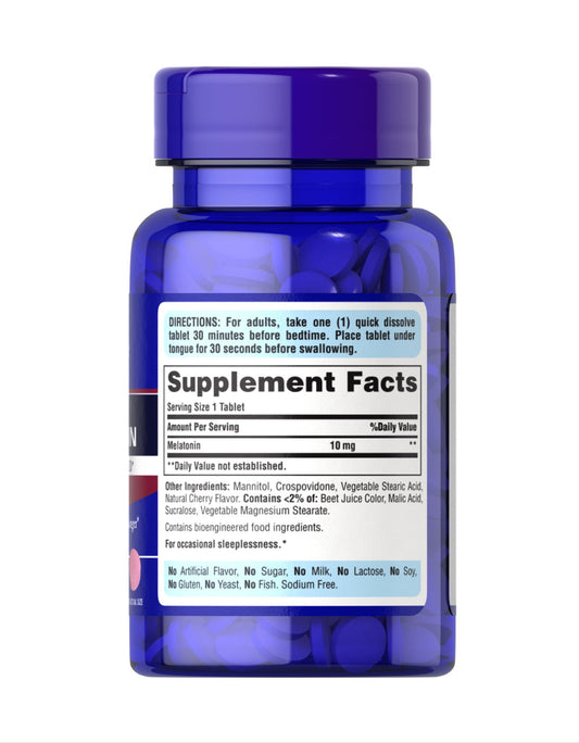 Puritan’s Pride Melatonin 10 mg | Drug-Free Sleep Aid | Cherry Flavor | 45 Quick Dissolve Tablets; Exp 10/2027