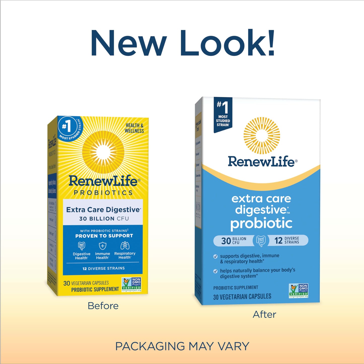 RenewLife Extra Care Digestive Probiotic Go-Pack | 30 Billion CFU | 12 Strains | Promotes Immune, Respiratory and Digestive health for Men and Women | Helps with Bloating, Gas and Bowel Irregularity | 30 Capsules; Exp 10/2025