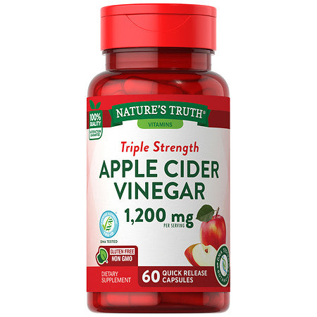 Nature's Truth Apple Cider Vinegar 1,200 mg | Extra Strength | 600mg per Capsule | Boosts Metabolism | 60 Capsules; Exp 05/2026