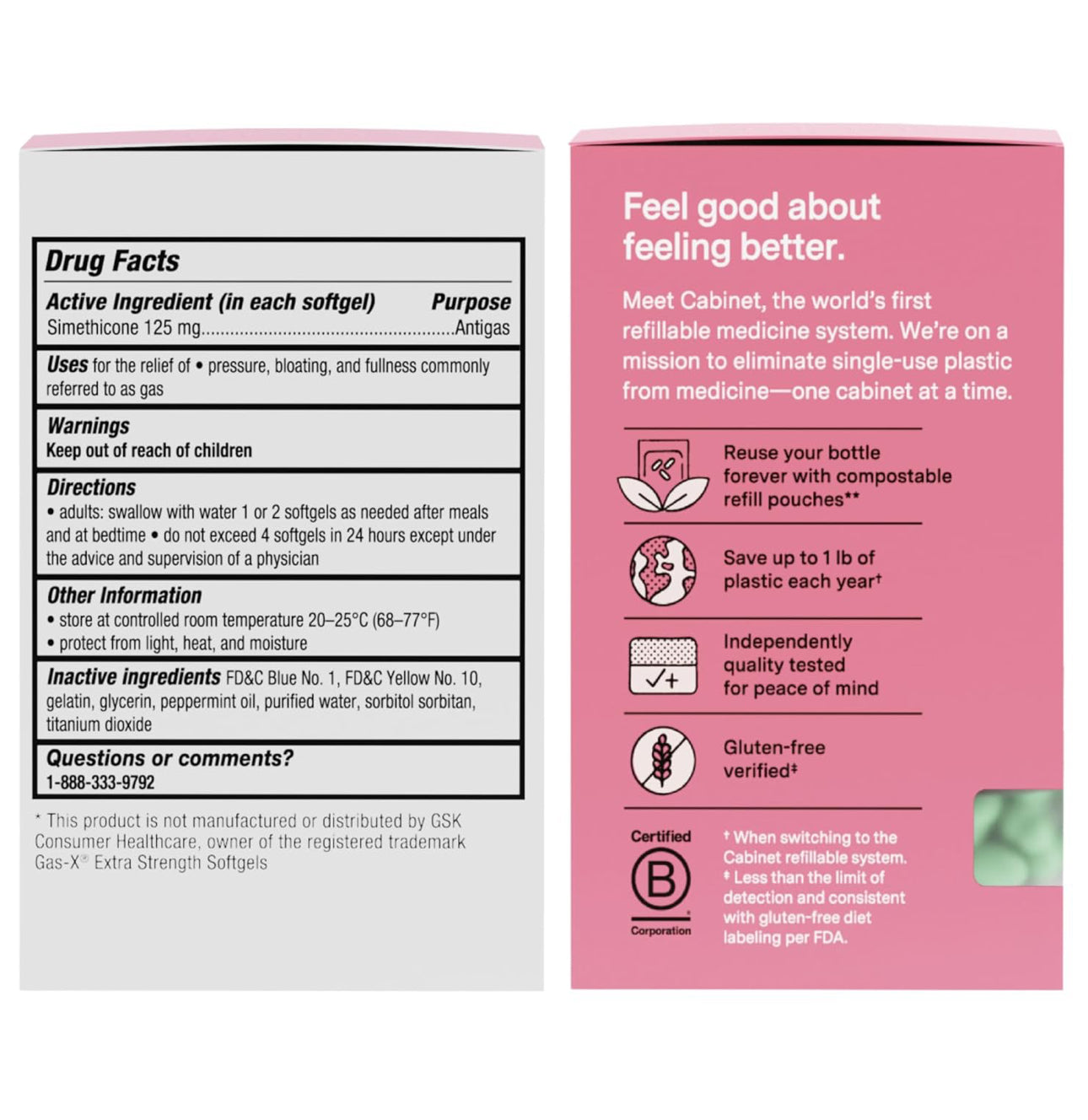 Cabinet: Maximum Gas Relief for Adults w/Active Ingredient Simethicone 125g | Similar to Gas-X Extra Strength | Relief for Bloating, Burping & Cramps | 75 Softgels; Exp 11/2025