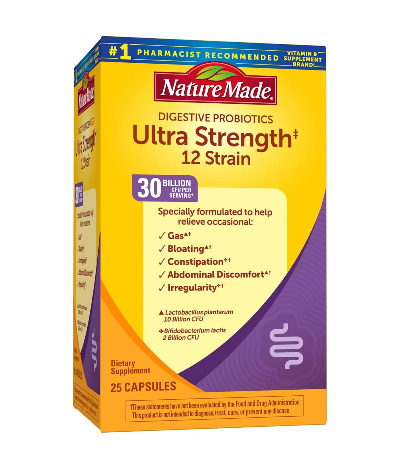 Nature Made Ultra Strength 12 Strain Digestive Probiotics 30 Billion CFU | Lactobacilli sp. & Bifidobacteria sp | 25 Day Supply Probiotics for Women & Men | 25 Capsules; Exp 10/2025