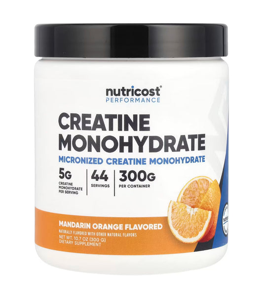 Nutricost Creatine Monohydrate Micronized Powder 5g | 5000mg Per Serving | 44 Servings | For Endurance, Muscle Mass Building & Energy Production | Mandarin Orange Flavored 10.7oz/300g; Exp 10/2027