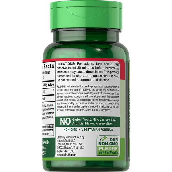 Nature's Truth Fast Dissolve Melatonin 5mg | Drug-Free Sleep Aid | Natural Berry Flavor | 90 Tablets; Exp 02/2027