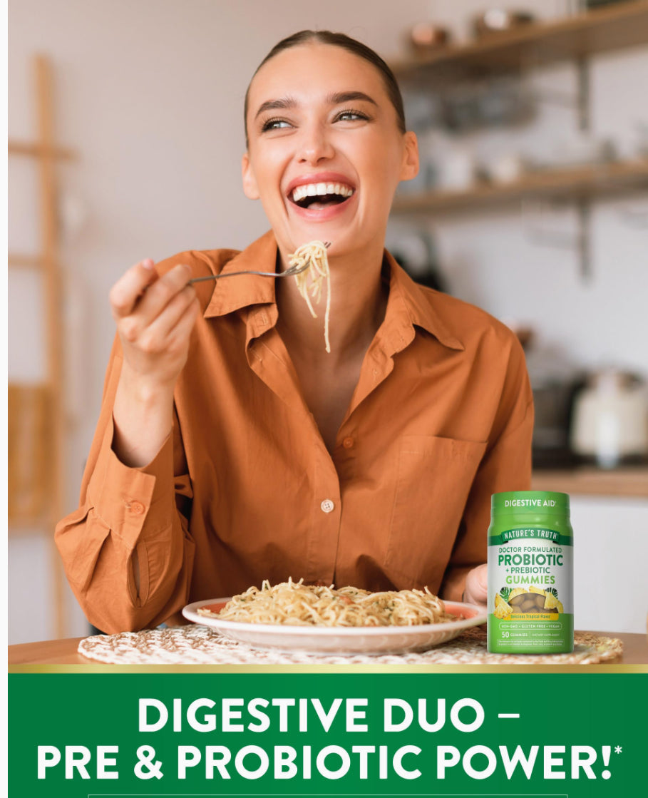 Nature's Truth Probiotic Gummies for Adults- 1 Billion Cultures | Digestive Health | Delicious Tropical Flavor, 50 Gummies; Exp 08/2025