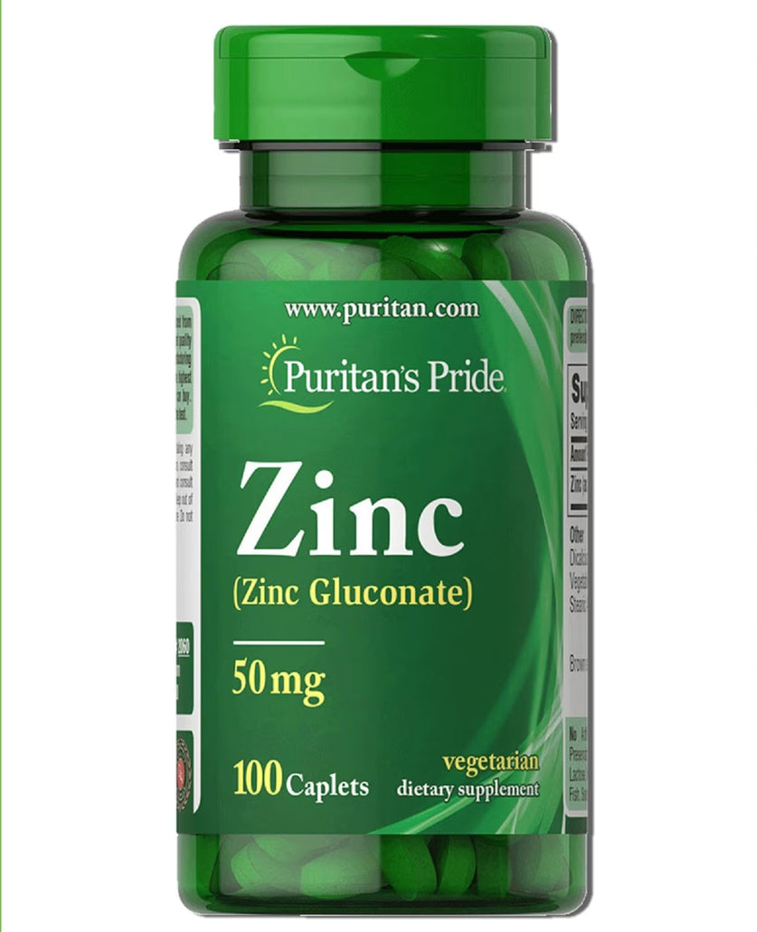 Puritan’s Pride Zinc Gluconate 50mg | High Potency Support for Immune Health | Involved in Bone and Energy Metabolism | 100 Caplets; Exp 06/2028