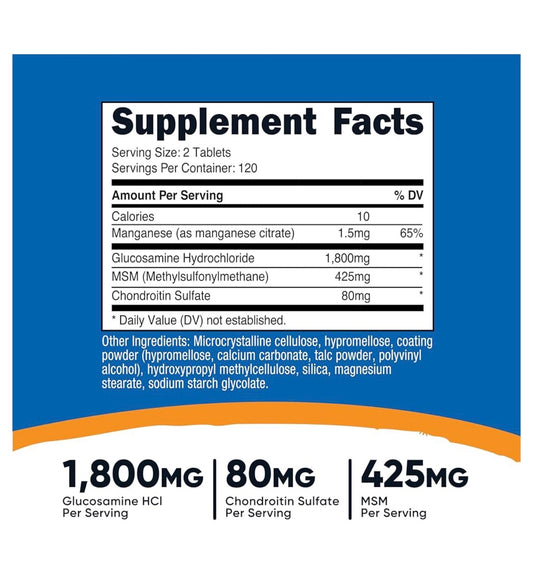 Nutricost Glucosamine 1800mg with Chondroitin & MSM | Promotes Normal Joint Mobility & Comfort | 240 Tablets; Exp 03/2029