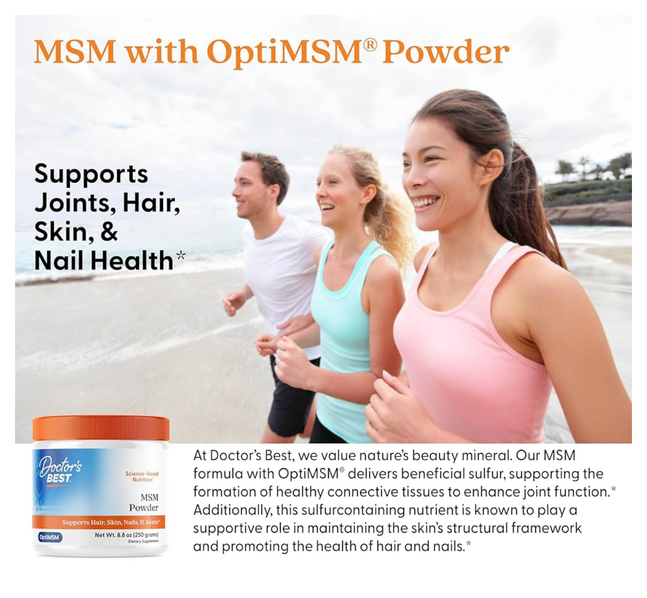 Doctor's Best MSM Powder with OptiMSM | 83 Servings | 8.8oz/250g; Exp Aug/2027 *New Look
