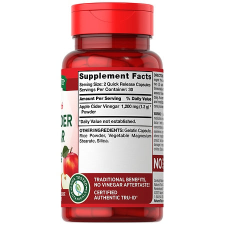 Nature's Truth Apple Cider Vinegar 1,200 mg | Extra Strength | 600mg per Capsule | Boosts Metabolism | 60 Capsules; Exp 05/2026