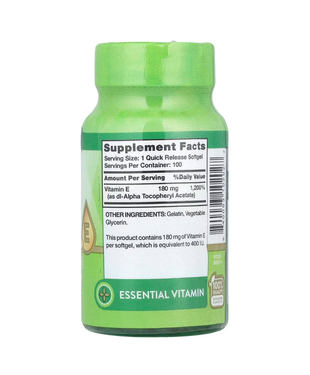 Nature's Truth Vitamin E 180mg (400 IU) | dl-Alpha Tocopheryl Acetate | Antioxidant Support | 100 Softgels; Exp 05/2028
