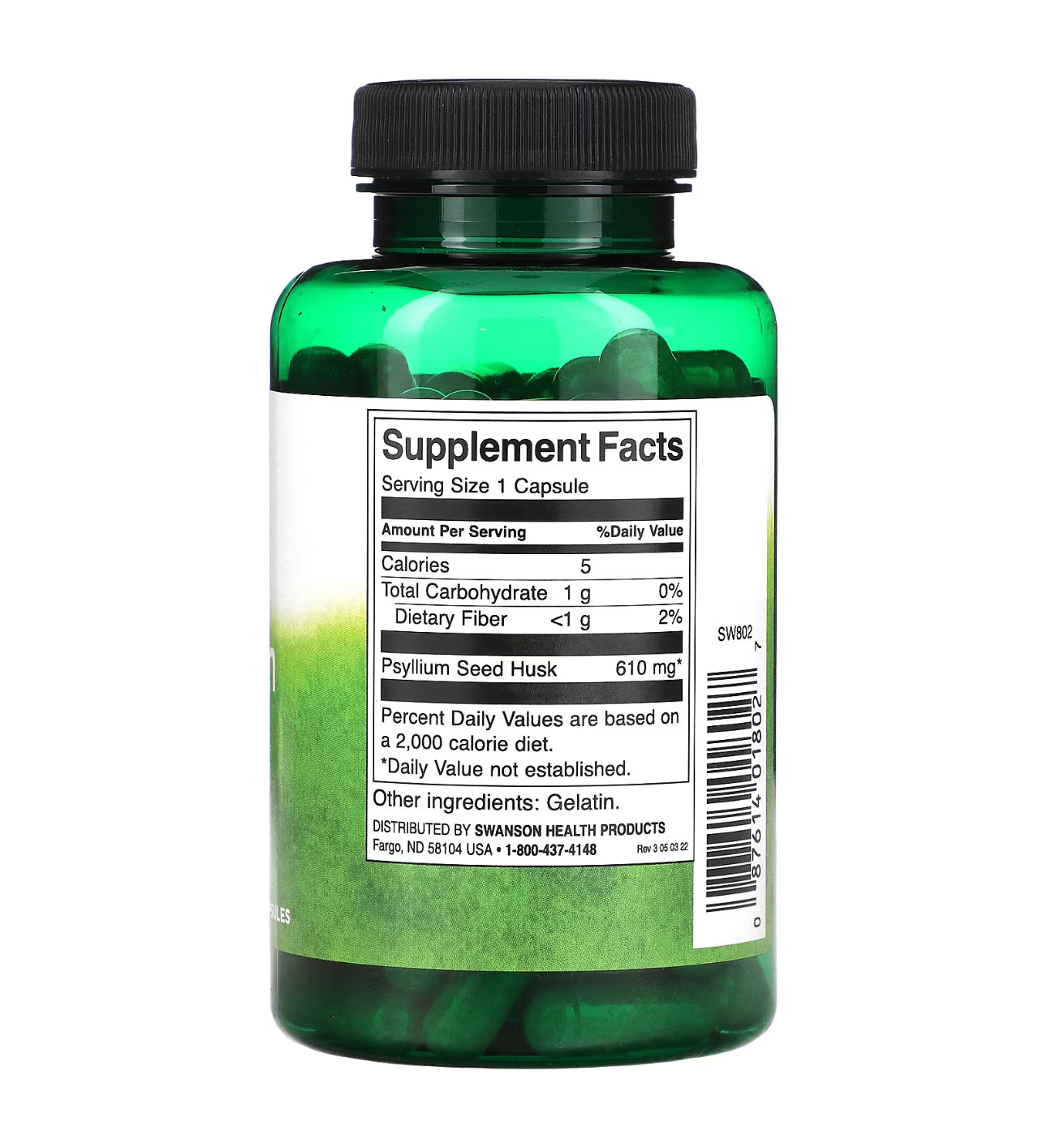 Swanson Psyllium Husks 610mg |Promotes Bowel Regularity for Gastrointestinal Health | 100 Capsules; Exp 03/2026