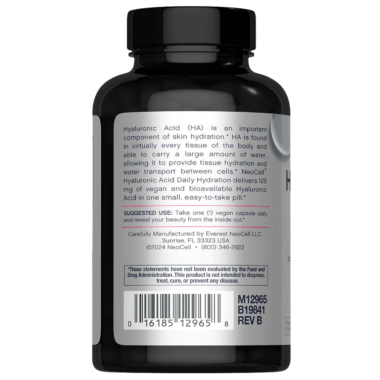 NeoCell Hyaluronic Acid 125mg Daily Hydration | 60 Day Supply | Supports Tissue Hydration | Boosts Skin Hydration & Suppleness | 60 Capsules; Exp 11/2027