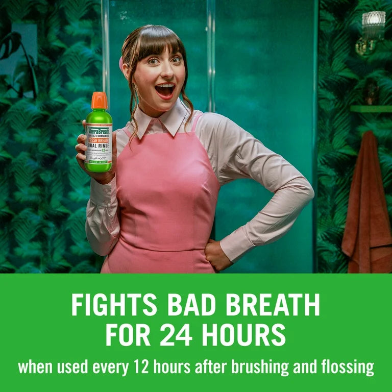Therabreath Fresh Breath Oral Rinse | Mouth Wash for Bad Breath | Dentist Formulated | Alcohol-Free | Mild Mint 16oz/473ml; Exp 09/2026